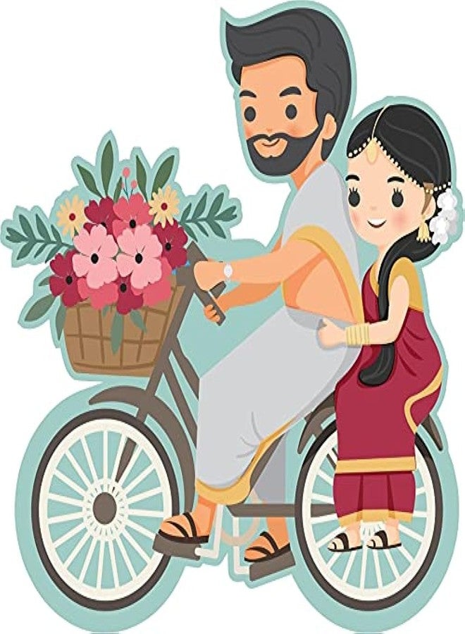 Skywalk Cute Indian Couple Cycle Ride Wooden Fridge Magnet